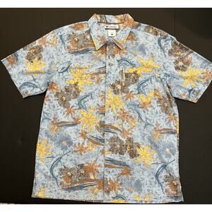 Columbia Men's Hawaiian Camp Shirt LG Swordfish Button Front Cotton Short Sleeve